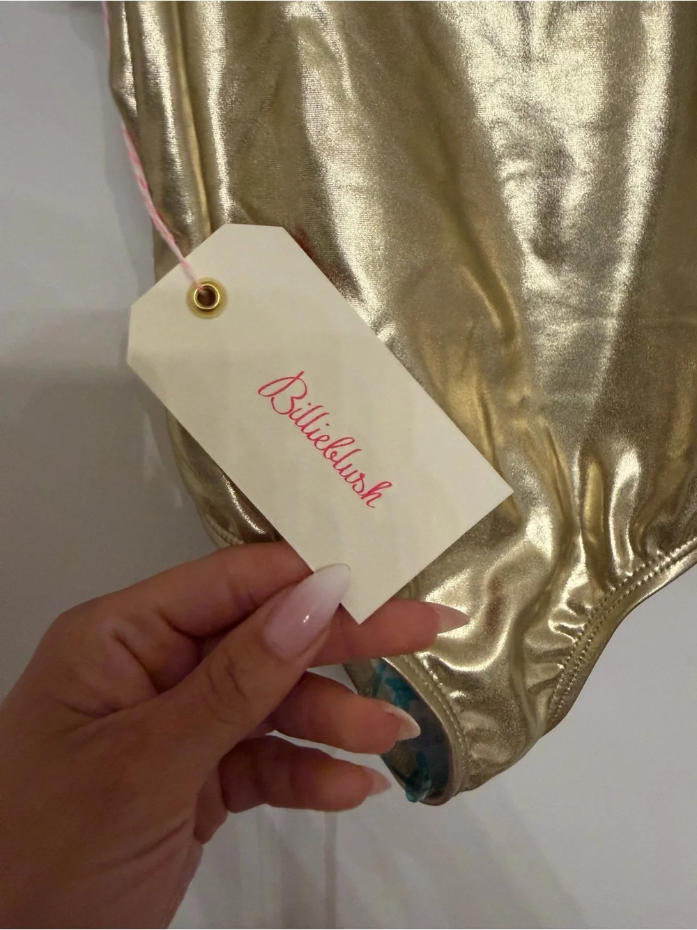 Billieblush Metallic Gold Tulle-Shoulder One-Piece Swimsuit